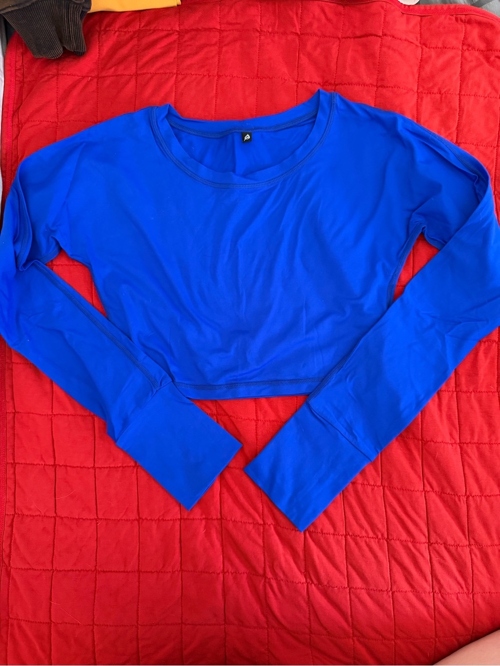 P’Tula Nora Long Sleeve Crop Top Cobalt Blue Size Med VGUC